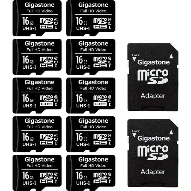 Gigastone Micro SD Card 16GB 10-Pack, FHD Video, Surveillance Security Cam Action Camera Drone, 85MB/s Micro SDXC UHS-I U1 Class 10
