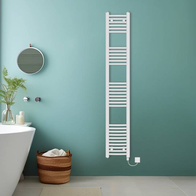 (White, 1800x300mm) Bathroom Curved Prefilled Electric Heated Towel Rail Ladder Warmer Radiator