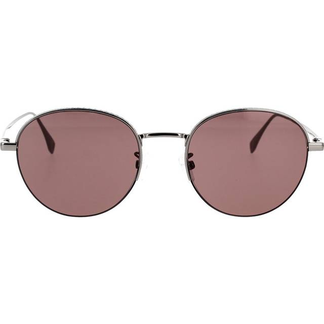 Fendi, Sunglasses, unisex, Gray, 52 MM, Round Glamour Sunglasses with Purple Lens
