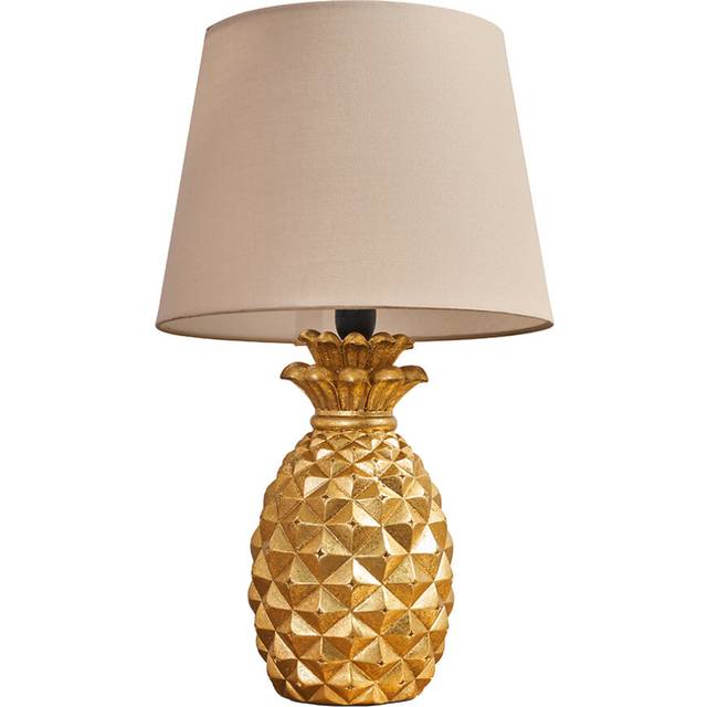 Contemporary Pineapple Design Table Lamp In Gold Effect Finish With Beige Shade led Golfball Bulbs 3000K Warm White