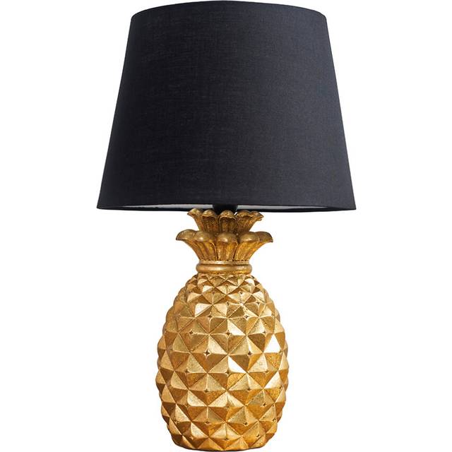 Minisun - Contemporary Pineapple Design Table Lamp In Gold Effect Finish With Black Tapered Shade