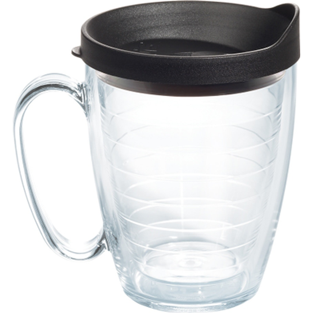 Tervis Clear & Colorful Lidded Made in USA Double Walled Insulated Tumbler Travel Cup Keeps Drinks Cold & Hot  16oz Mug  Black Lid