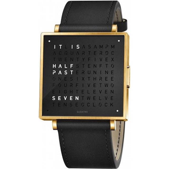 QLOCKTWO Watch W39 Gold Black Leather D