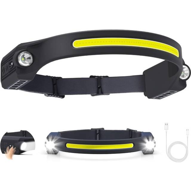 Chronus LED Head Torch USB Rechargeable 1PC LED Headlamp 6 Modes Motion Sensor Headligh 260 LED Headtorch Lightweight IPX4 Waterproof(Black)