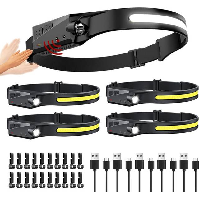 Chronus 5 Packs LED Headlamp Rechargeable HeadLamps for Adults, 5 Modes Head Light Sensor Mode 230 Wide Beam IPX4 Headlight Waterproof(Black)