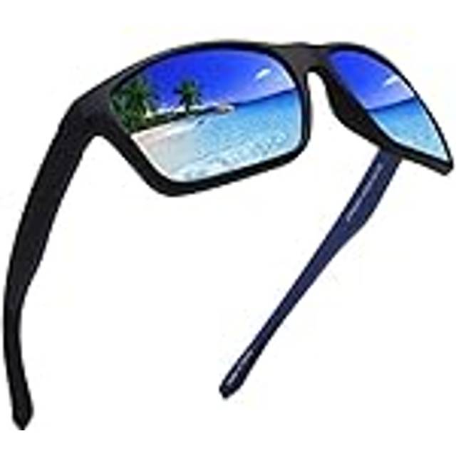 Polarised Sports Sunglasses for Men Women Running Cycling Fishing Driving Golf Tr 90 Unbreakable Frame (Black/Mirror Blue)