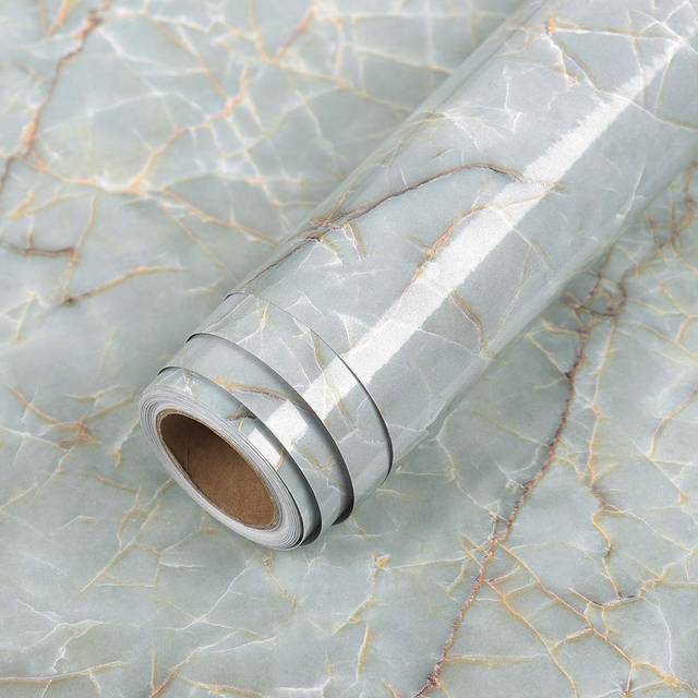 LACHEERY 160 x 24 inch Marble Cyan Green Contact Paper Decorative Peel and Stick Wallpaper Roll Removable Wallpaper Waterproof Marble Countertop Conta
