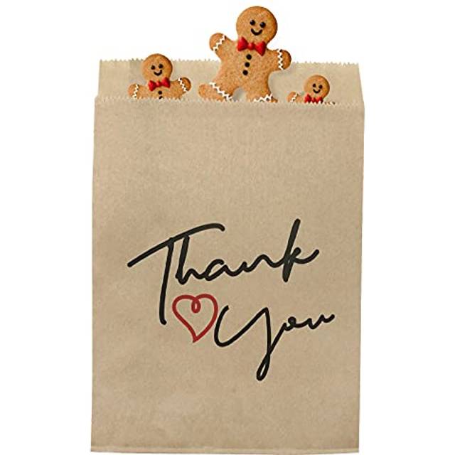 Jexila 100 Pack Thank You Paper Treat Bags Flat Kraft Cookie Favor Bag for Candy Snack Bakery Wedding Party Gift Bags(5''X7'')