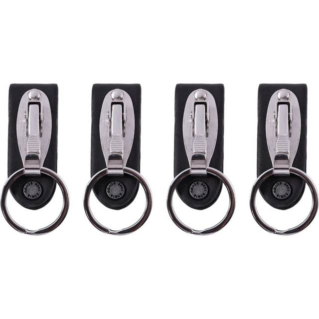 4X Stainless Steel Keyring Design Faux Leather Belt Loop Key Chain