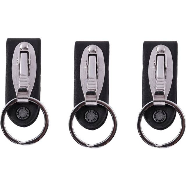 3X Stainless Steel Keyring Design Faux Leather Belt Loop Key Chain