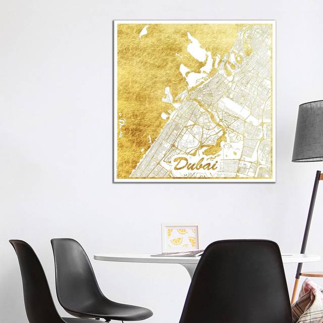 Dubai Gold Leaf Urban Blueprint Map by Hubert Roguski - Wrapped Canvas Art Prints (93.98 cm H x 93.98 cm W x 3.175 cm D)