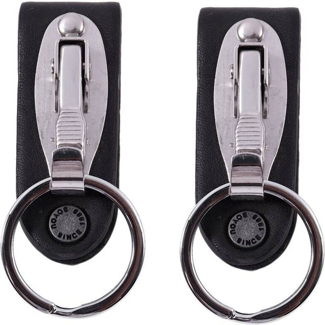 2X Stainless Steel Keyring Design Faux Leather Belt Loop Key Chain