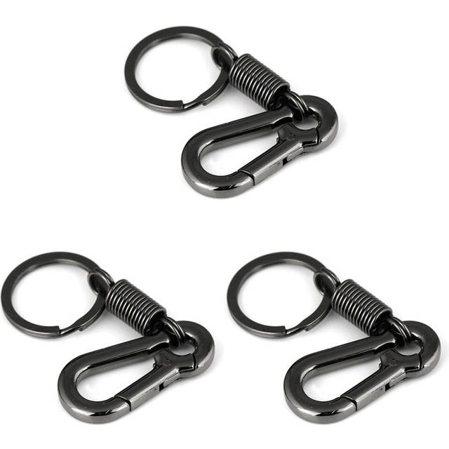 3X Sturdy Carabiner Key Chain Key Ring Polished Key Chain Spring Key Chain Business Waist Key Chain, Black