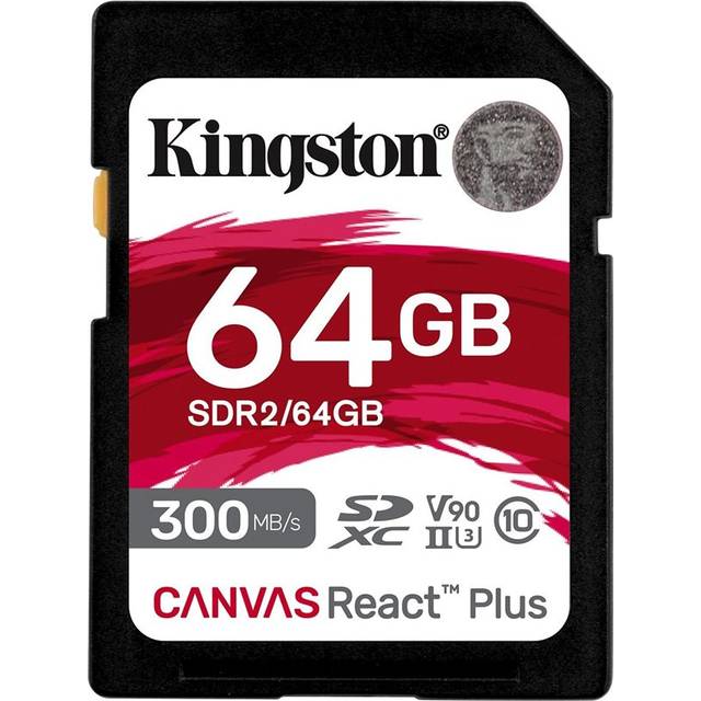 Kingston Canvas React Plus 64 GB SDXC minneskort UHS-II 300R/260W U3 V90 för Full HD/4K/8K - SDR2/64 GB