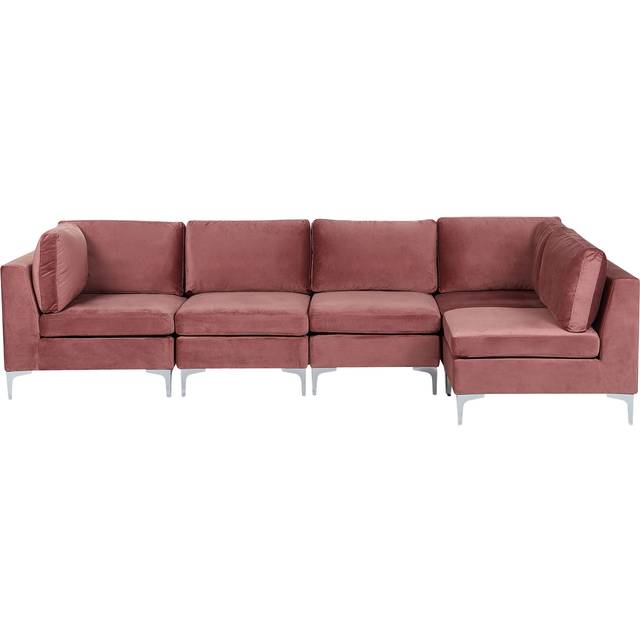 Beliani - Left Hand Modular L-Shaped Sofa Velvet 5 Seater Metal Legs Pink Evja