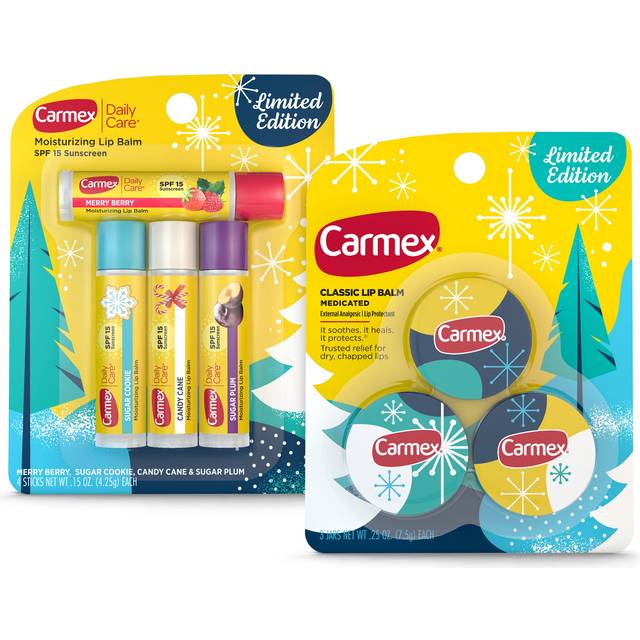 Carmex Lip Balm Limited Edition Holiday Packs: Carmex Daily Care Sticks, 4 count 1 pack, Carmex Medicated Jars, 3 Count 1 pack