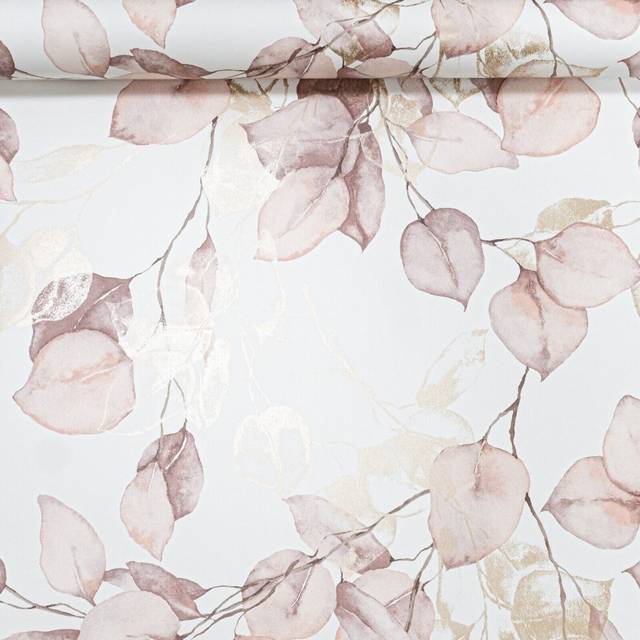 Muriva - Blush Ecualyptus Floral Wallpaper Cream Gold Metallic Pink Purple Leaves Smooth