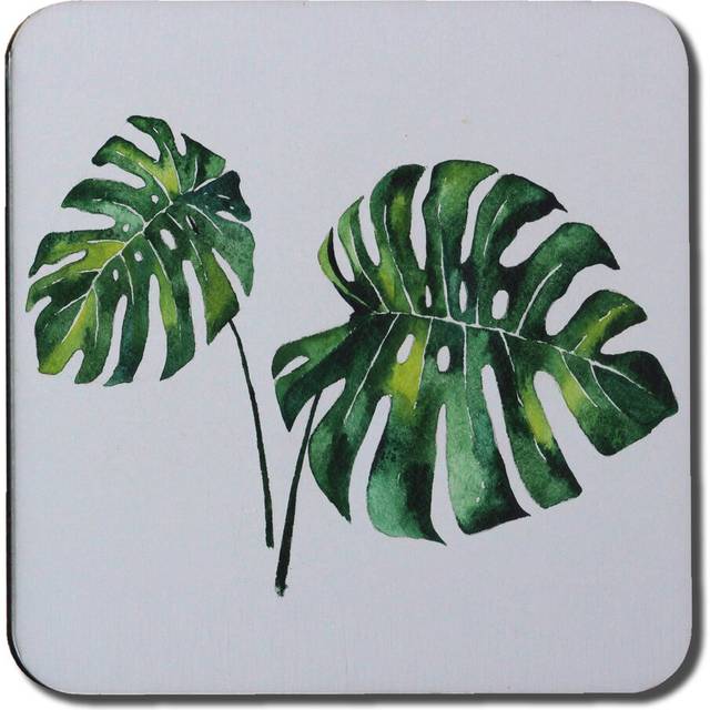 Twin Tropical Leaves Coaster - Green (1cm X 9.3cm W X 9.3cm D)