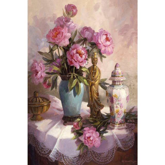 Pink Peonies by Maxine Johnston - Wrapped Canvas Painting (30cm H x 20cm W)