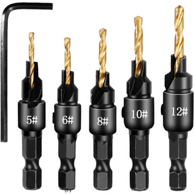 5 PCS/Set Countersink Woodworking Drill Bit Set Hexagon Screw Hardware Tool(Gold)