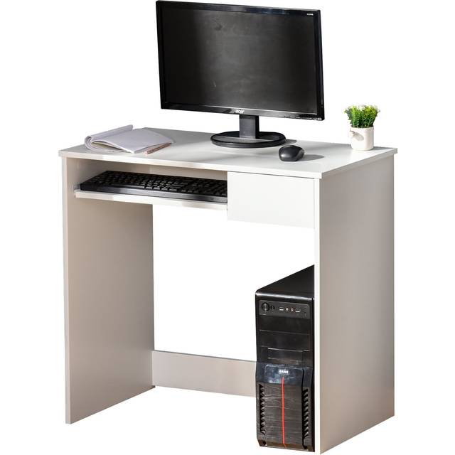 Compact Computer Table with Keyboard Tray Drawer Study Office Working Writing Desk - White - CARTER | TJ Hughes
