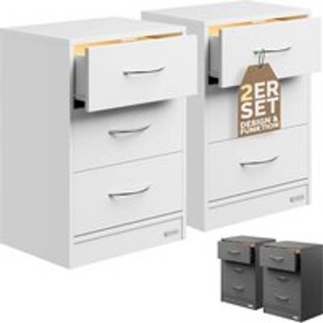 Bedside Table Eloise 2 Pcs White 54x39x28cm with LEDs