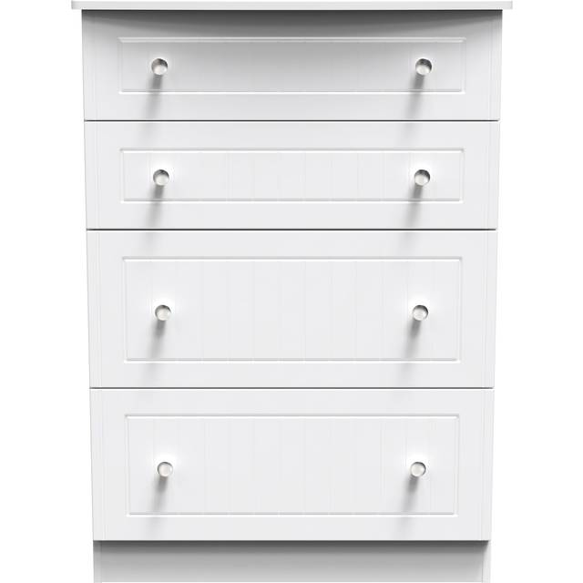 Monroe Ready Assembled Chest Of Drawers with 4 Drawers - White Matt / White - Welcome Furniture | TJ Hughes