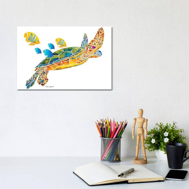 Sea Turtle with Fish by Jo Lynch - Wrapped Canvas Art Prints (20.32cm H x 30.48cm W)