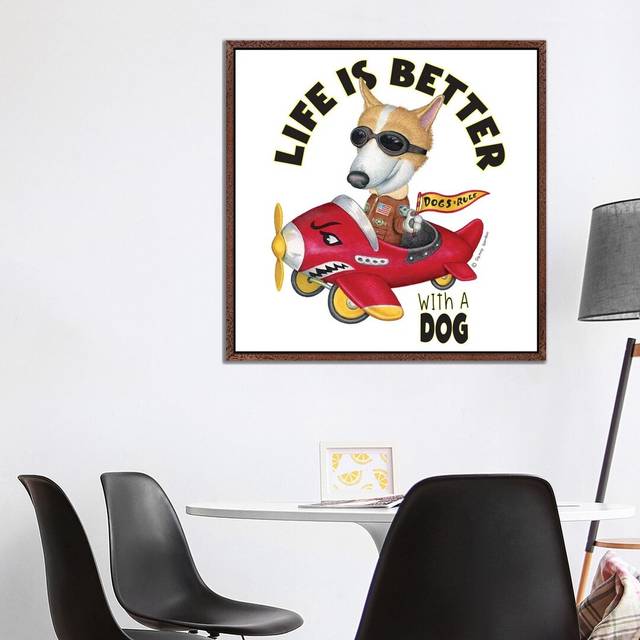 Corgi In A Plane With Words 1PC6 - Wood Framed (37&#34; H x 37&#34; W)
