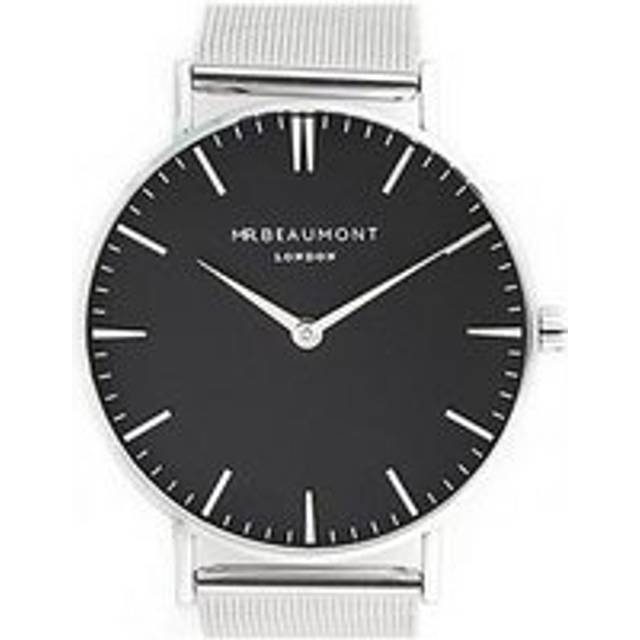 Treat Republic Personalised Mr Beaumont Men's Metallic Silver Watch With Black Face, Silver, Men - Ilver