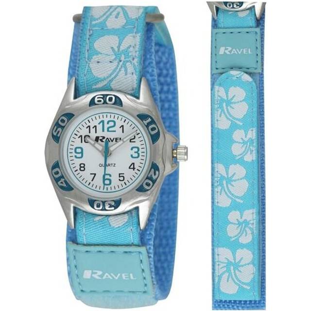 Ravel children's fast fit grip veicro strap hibiscus blue watch-r1507.21