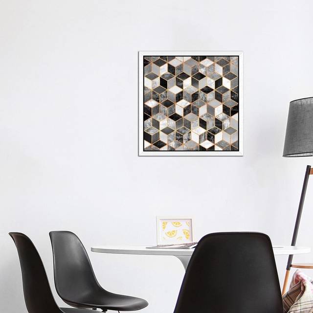 Black and White Cubes by Elisabeth Fredriksson - Graphic Art Print on Canvas - White Framed (93.98cm H x 93.98cm W x 3.81cm D)