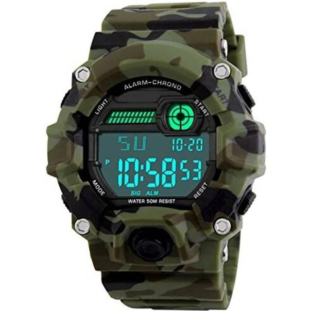 Kids Digital Watches, Boys Sports Military Watch with Alarm/Timer/Shock Resistant, Teenagers Childrens 5 Bars Waterproof Big Face Camouflage - Brown