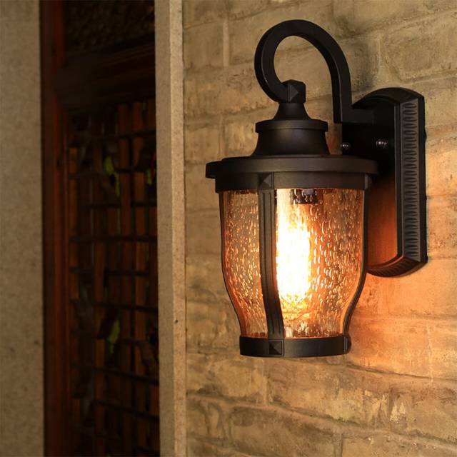 Outdoor Wall Lights Vintage Wall Lantern, Oil Rubbed Bronze Exterior Wall Sconce Porch Light Fixture With Clear Seeded Glass For Entryway Doorway Indo - Black (32cm H X 12cm W X 21cm D)