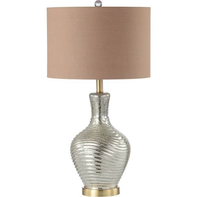70cm silver glass table lamp taupe linen shade bedside desk reading light large