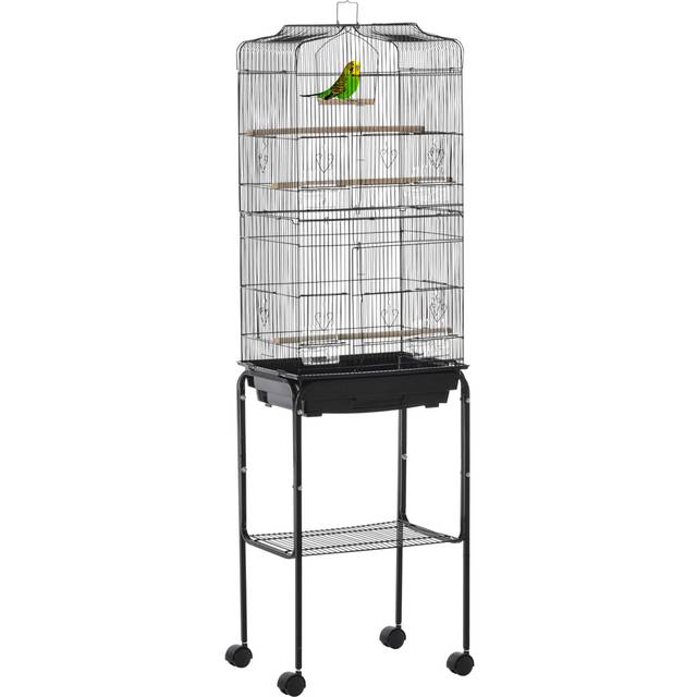 PawHut Large Black Bird Cage with Stand - 46 x 36 x 157cm