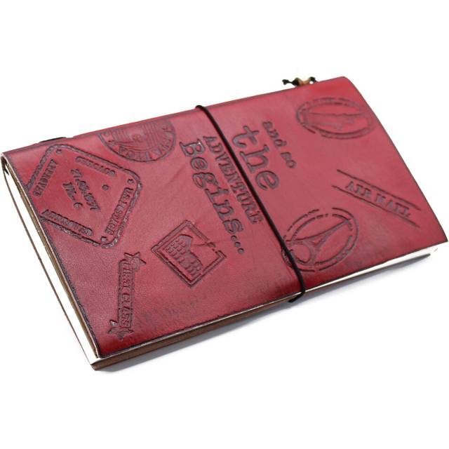 Handmade Leather Journal- The Adventure Begins - Red - (80...