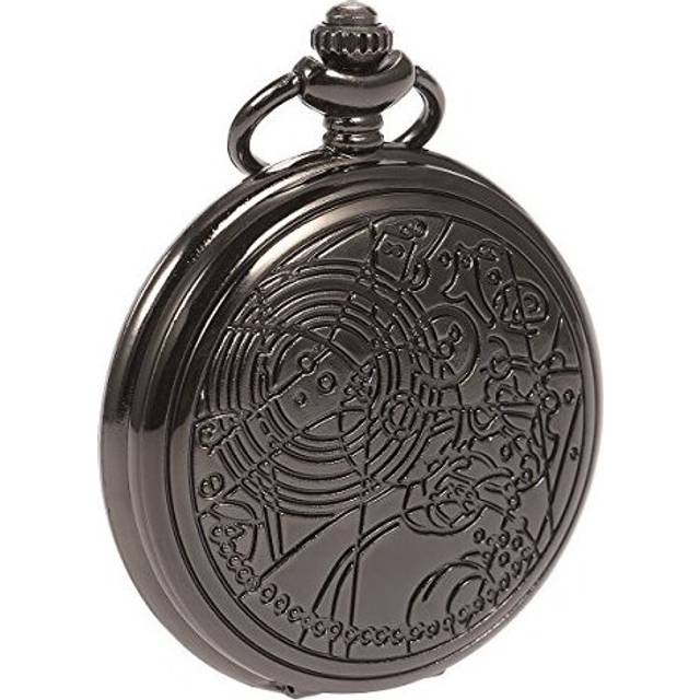 SIBOSUN Pocket Watch Doctor Who Confession Dial Pattern Dr. Who Men Antique Black Case Quartz Chain