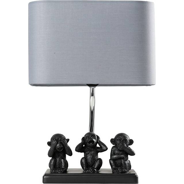 Minisun - Table Lamp Three Wise Monkeys Grey Fabric Shade - Add led Bulb