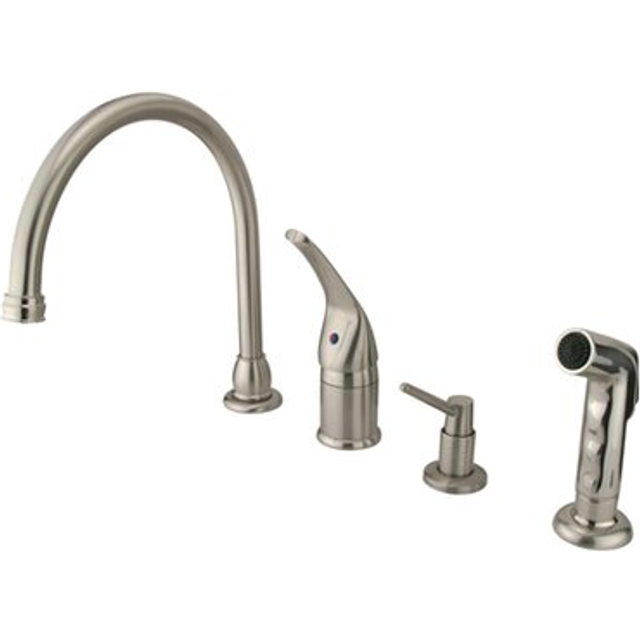 "Elements of Design EB828K8 Chatham Single Handle Kitchen Faucet with Soap Dispenser  9"""" in Spout Reach  Brushed Nickel"