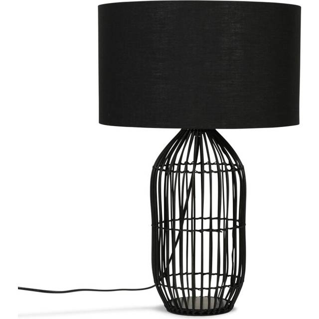 Minisun - Large Black Rattan Table Lamp With Fabric Lampshade - Black - Including led Bulb