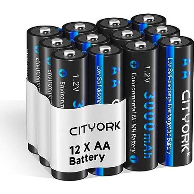 AA Rechargeable Batteries, 3000mAh High Capacity 1.2V NiMH Pre-charged Battery with Low Self Discharge, Pack of 12
