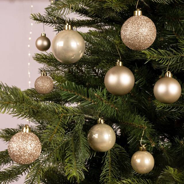 60 Pearl Gold Christmas Baubles Shatterproof Tree Dec. Glitter Shiny