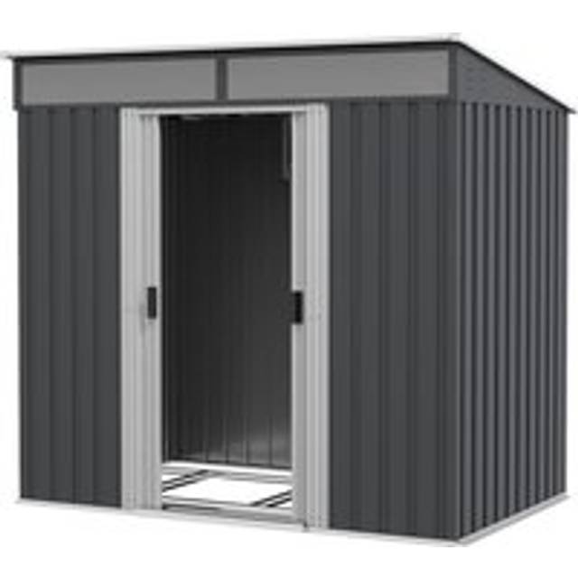 Outsunny 6.5 X 4ft Galvanised Metal Shed With Foundation, Lockable Tool Garden Shed With Double Sliding Doors And 2 Vents, Grey