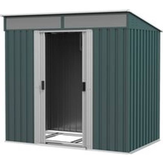 Outsunny 6.5 X 4ft Galvanised Metal Shed With Foundation, Lockable Tool Garden Shed With Double Sliding Doors And 2 Vents, Green