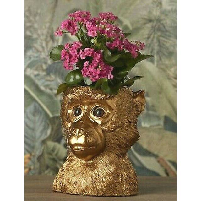 Blomkruka/växtkruka apa Bruce, guld