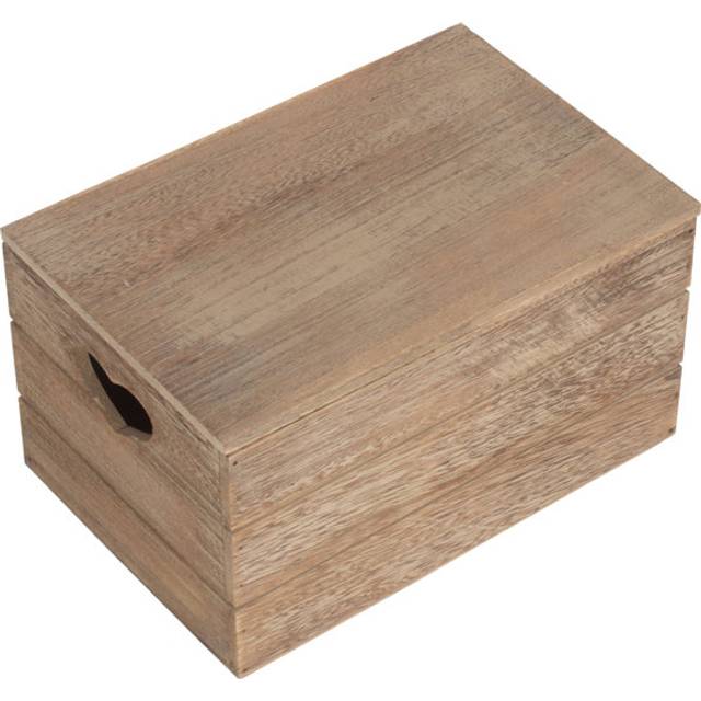 Wooden Lidded Storage Box with Heart Cut Outs - Natural (20cm W x 30cm D)