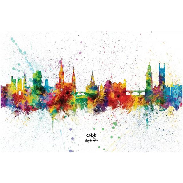 Cork Ireland Skyline Splash by Michael Tompsett - Wrapped Canvas Graphic Art (101.6cm H x 152.4cm W x 3.81cm D)