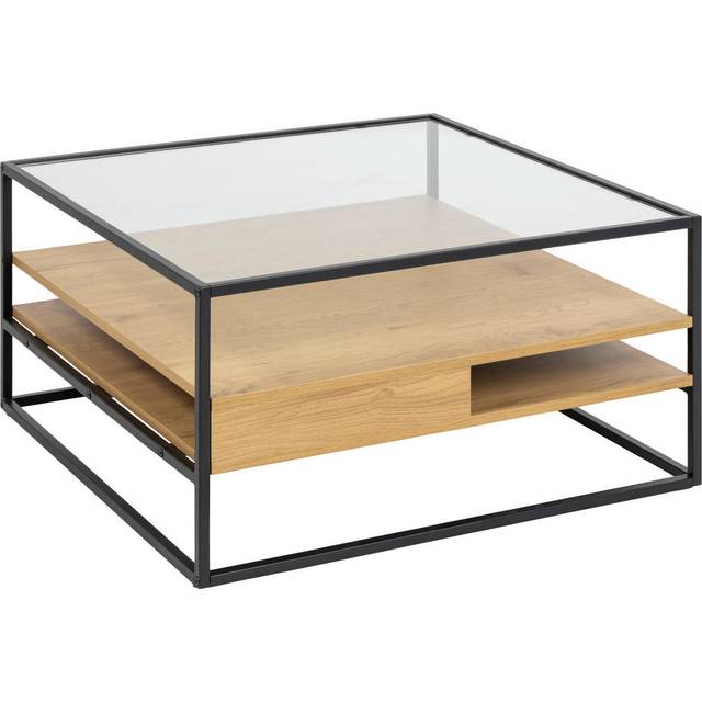 Florence Randolf 2 Shelf Black and Oak Smoked Glass Square Coffee Table - Furniture To Go