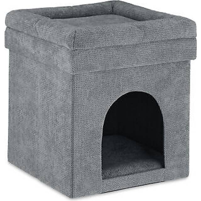 Relaxdays - Cave Stool, Hiding Place for Pets, Foldable Seat, Soft Pillow, for Cats and Dogs, HxWxD: 42 x 38 x 38 cm, Grey